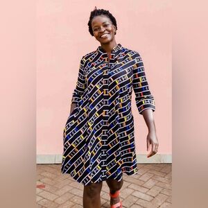 Zuri Level Up Button Cotton Dress Size XS Pockets Colorful Artsy Lagenlook